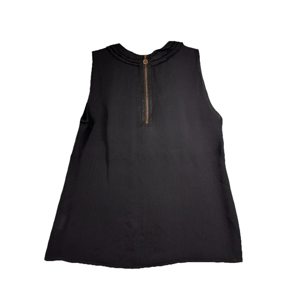 Tory Burch Silk Sleeveless Button Down‎ Ruffle Blouse sz 8 Black